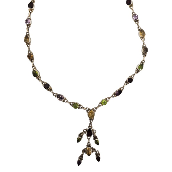 Sterling Silver Multi Stone Teardrop Dangle Necklace #21330 - Picture 7 of 9